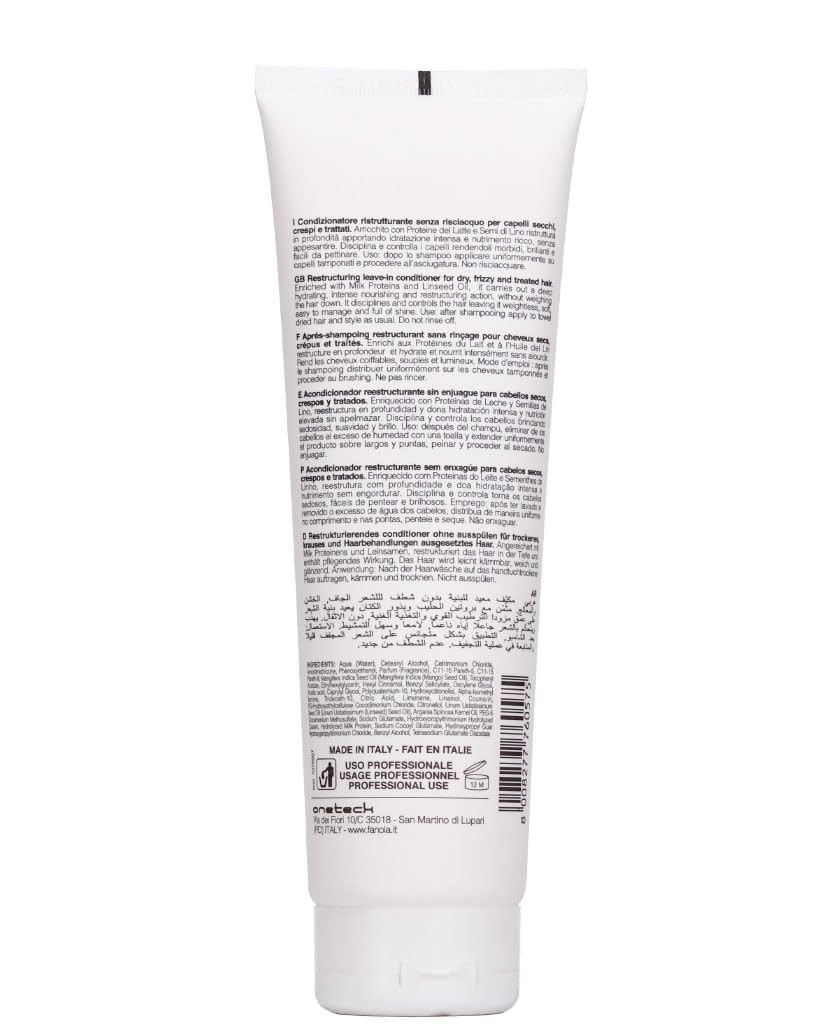 Fanola Restructuring Leave In Conditioner - Hydrating Hair Care With Frizz Control & Breakage Repair - Made With Linseed Oil & Milk Proteins For Instant Hair Shine (6.67 Oz)