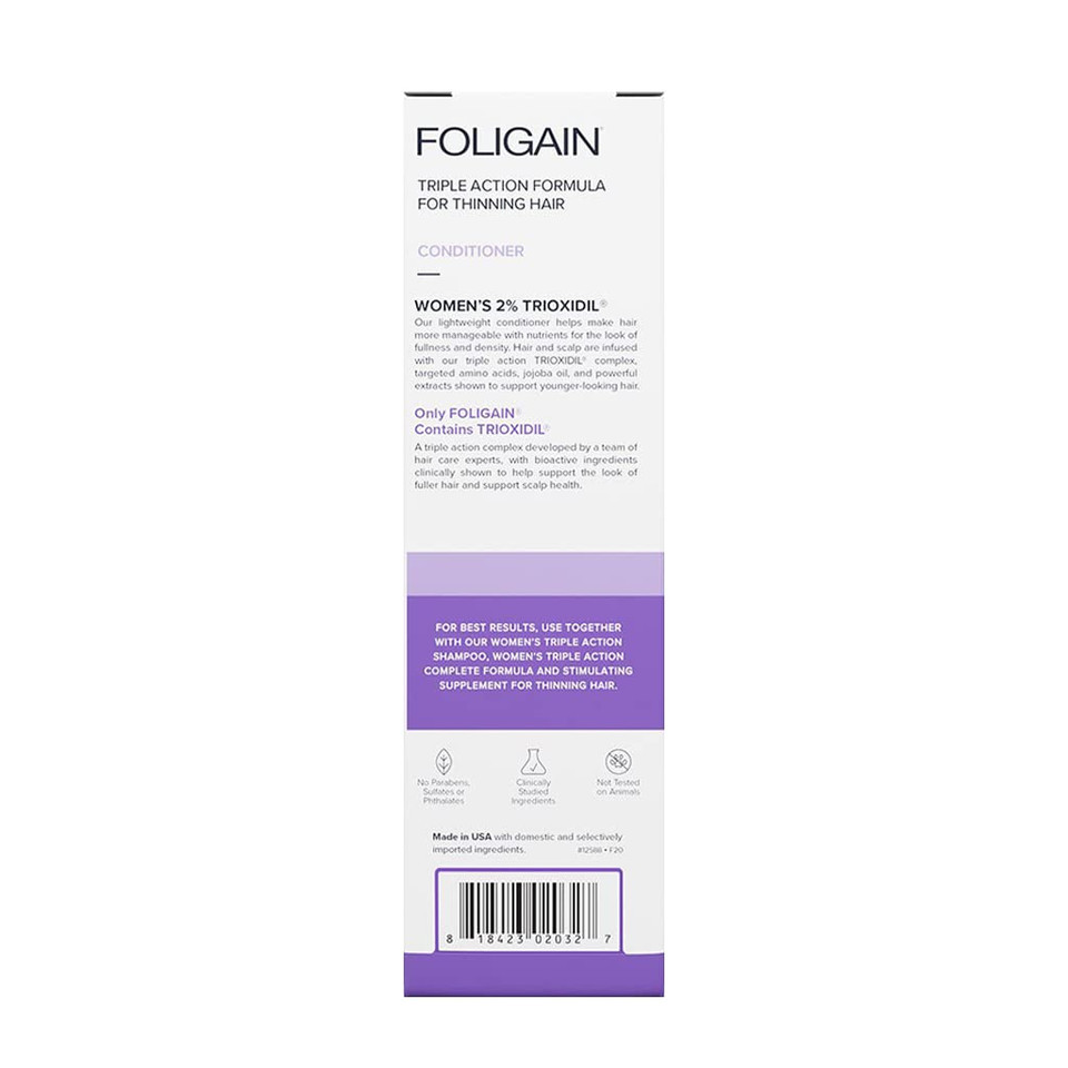 Foligain Triple Action Conditioner For Thinning Hair, Volumizing Conditioner For Women, 8 Fl. Oz