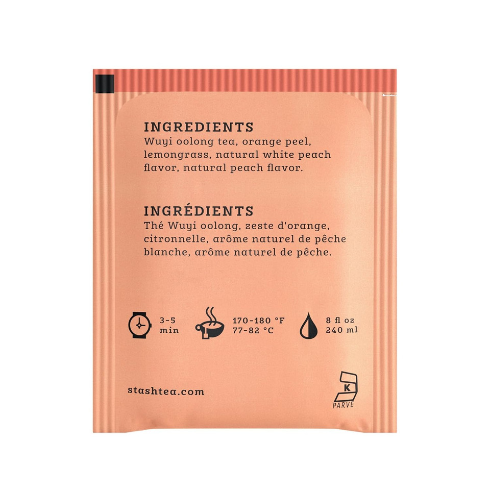 Stash Tea White Peach Wuyi Oolong Tea - Caffeinated, Non-Gmo Project Verified Premium Tea With No Artificial Ingredients, 18 Count (Pack Of 6) - 108 Bags Total