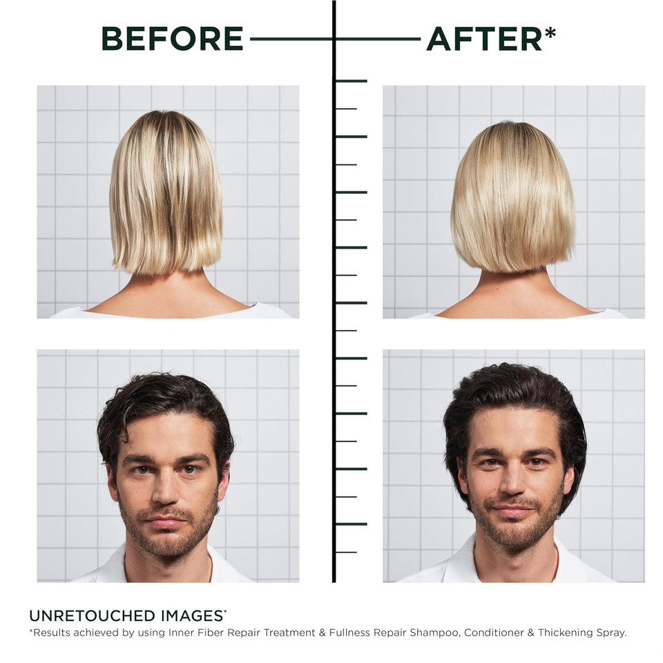 Garnier Fructis Hair Filler Bonding Pre-Shampoo + Fullness Repair Shampoo, Conditioner + Thickeing Spray Set With Polypeptides (4 Items), 1 Kit