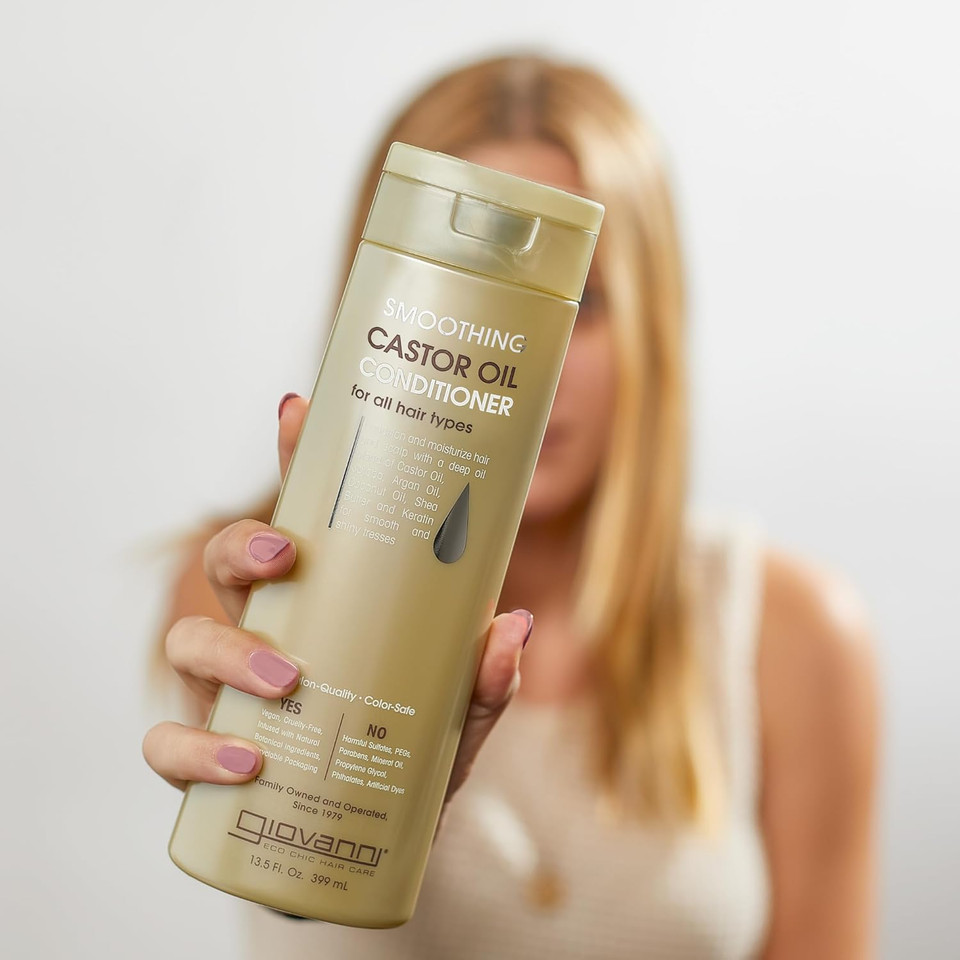Giovanni Smoothing Castor Oil Conditioner - All Hair Types, Moisturize Hair & Scalp, Hydrate & Tame Frizz, Jojoba, Argan Oil, Coconut Oil, Shea Butter, Keratin - 13.5 Oz