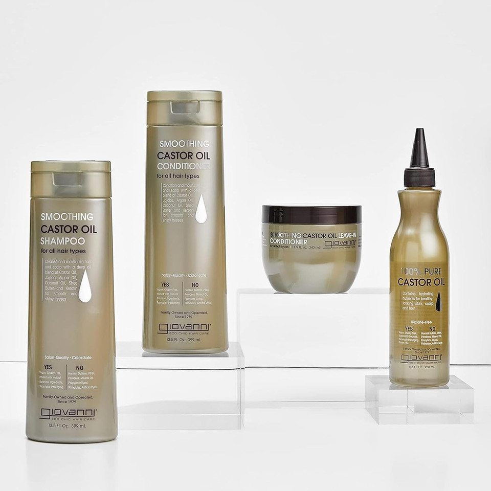 Giovanni Smoothing Castor Oil Shampoo Â All Hair Types, Moisturize Hair & Scalp, Hydrate & Tame Frizz, Jojoba, Argan Oil, Coconut Oil, Shea Butter, Keratin - 13.5 Oz
