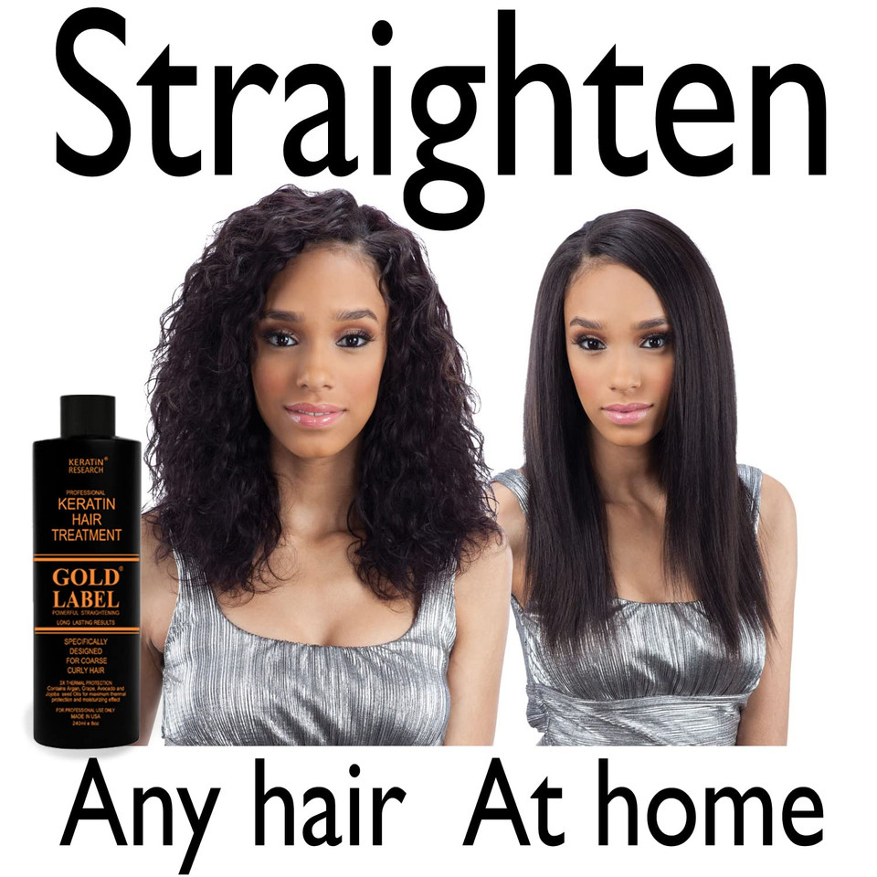 Gold Label Keratin Hair Straightening Blowout Treatment For All Hair Types Colors And Conditions Long Lasting Straightening Eliminates Frizz And Repairs Damaged Dry Hair (8Oz+4Oz Kit Gl)