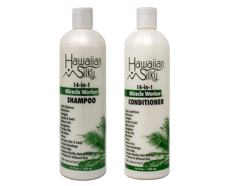 Hawaiian Silky Miracle Worker 14-In-1 Shampoo & Conditioner Bundle, Hydrating & Strengthening Hair Care Set, 16 Fl Oz Each