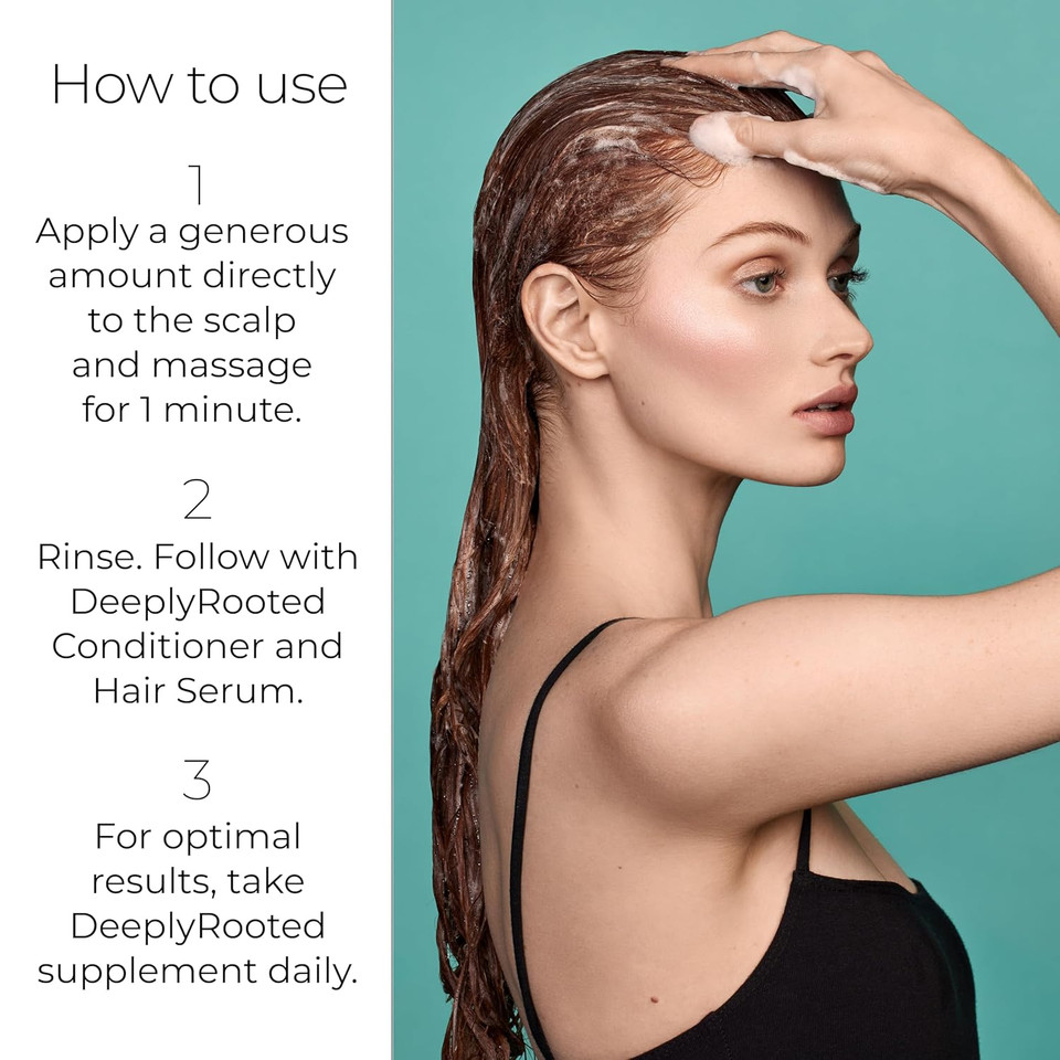 Hush & Hush Deeplyrooted Shampoo - Luxurious Sulfate Free Exfoliating Shampoo - Strengthens Thin, Brittle, & Aging Hair - 200 Ml/6.8 Fl Oz