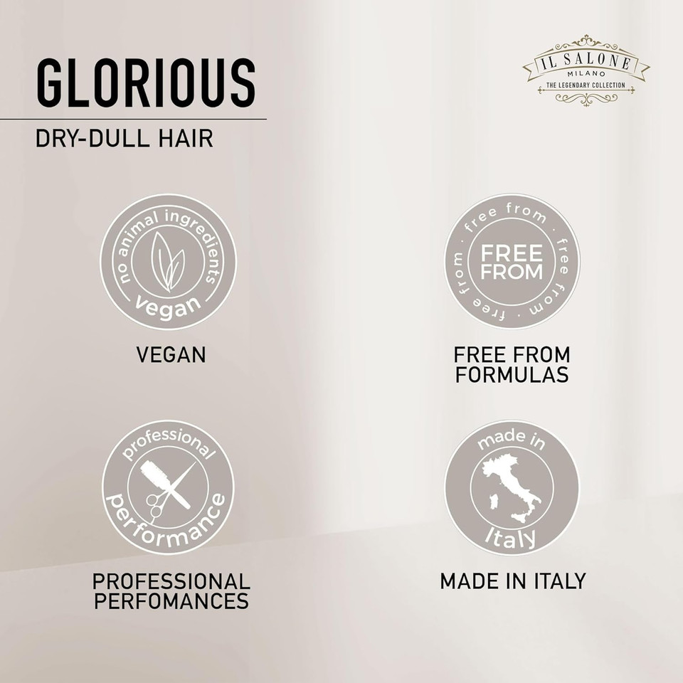 Il Salone Milano Glorious Moisturizing Shampoo For Dry Hair - Adds Shine And Softness To Dull Hair - Repairs And Protects - Professional Hydrating Shampoo - Made In Italy - Vegan (16.9 Oz / 500Ml)