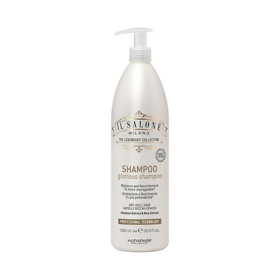 Il Salone Milano Glorious Moisturizing Shampoo For Dry Hair - Adds Shine And Softness To Dull Hair - Repairs And Protects - Professional Hydrating Shampoo - Made In Italy - Vegan (33.8 Oz / 1000 Ml)