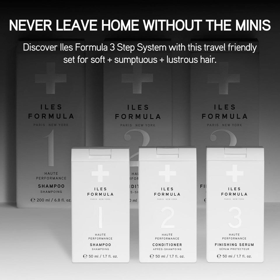 Iles Formula The Minis: Signature Travel Sizes For All Hair Types - Haute Performance Shampoo, Conditioner & Finishing Serum, 50 Ml