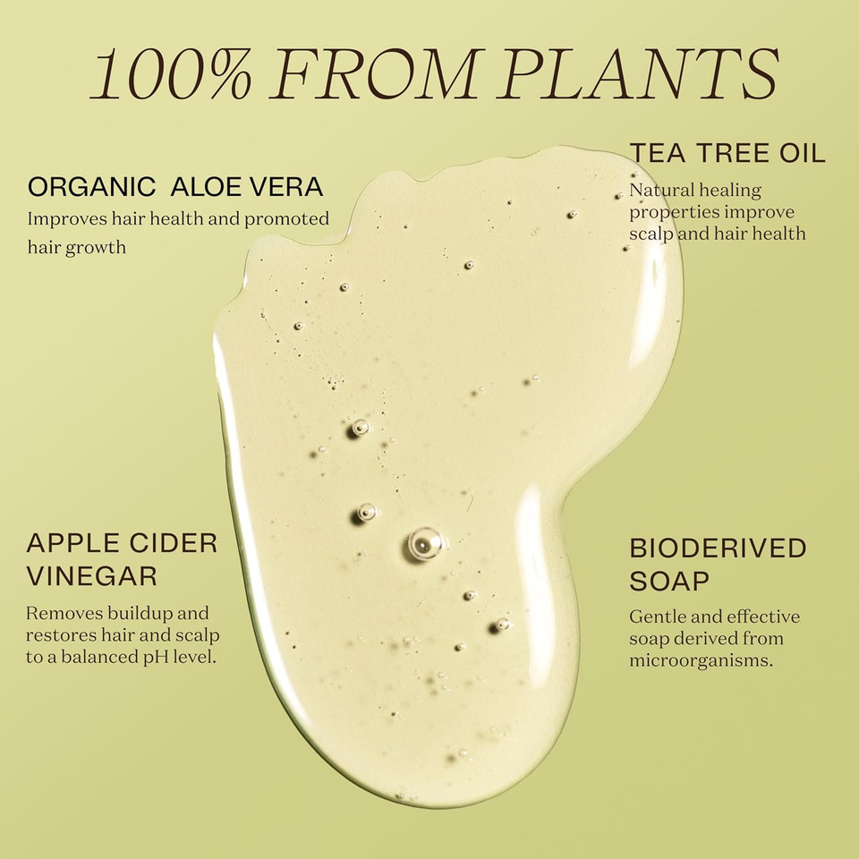 Non Toxic Vegan Shampoo With Organic Ingredients, Apple Cider Vinegar & Tea Tree Oil - Sulfate Free, Color Safe, Paraben Free, Gluten Free, Cruelty Free, Ph Balanced