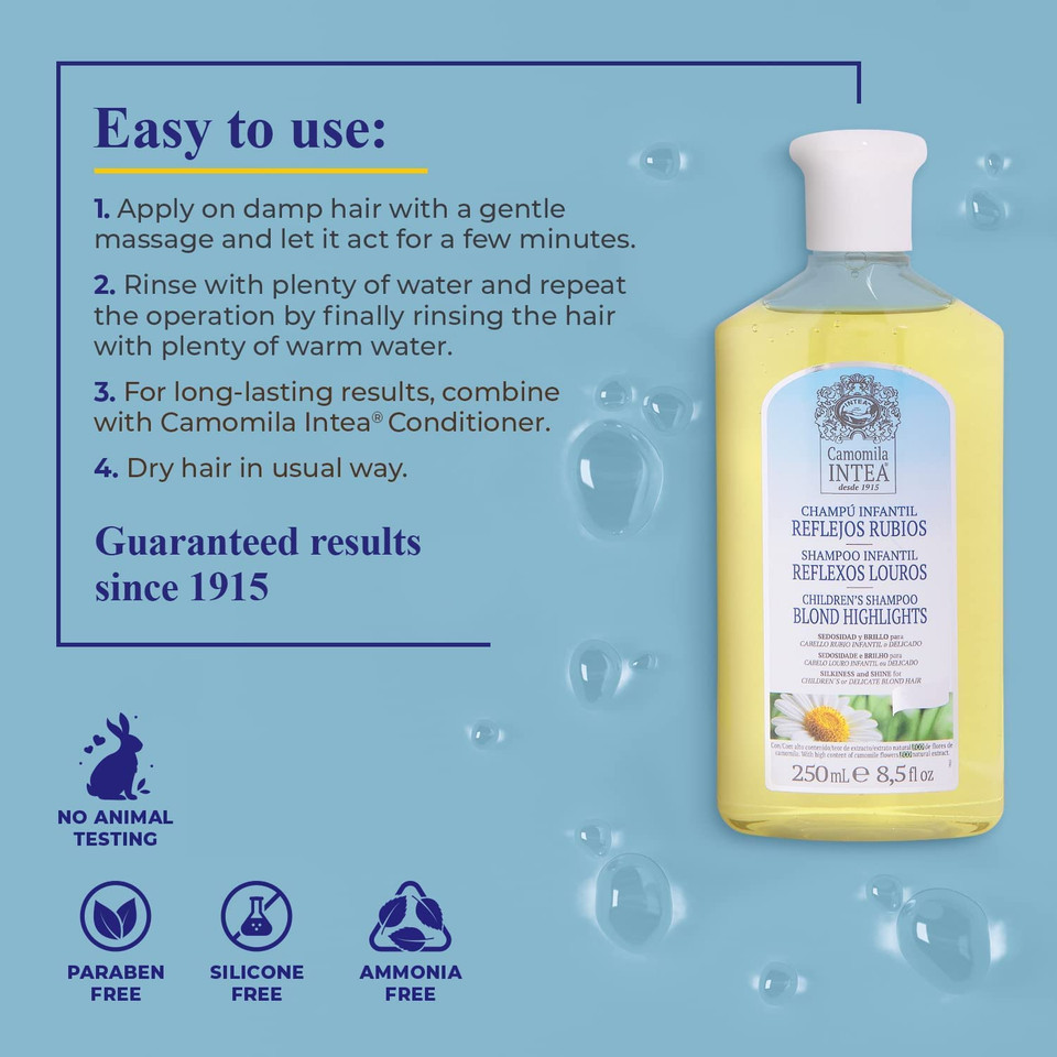 Intea Camomila Kids Shampoo For Blonde Highlights  8.5Oz Chamomile Hair Lightener For Kids  Natural Extract Toddler Shampoo With No Silicones Or Parabens