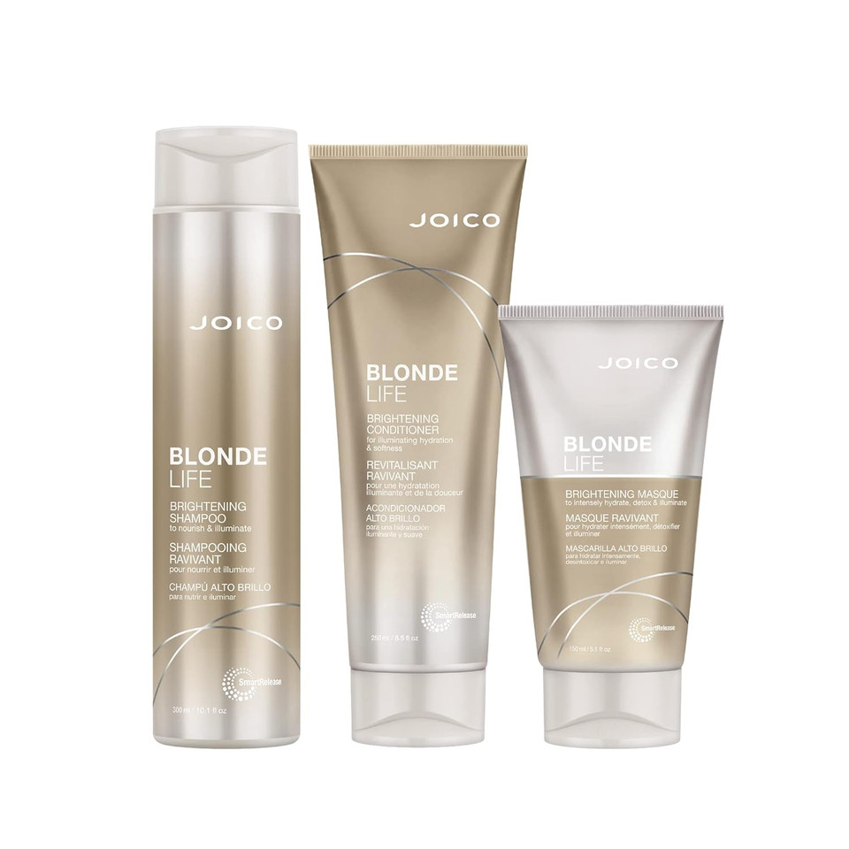Joico Blonde Life Brightening Set | For Blonde Hair | Illuminate Hydration & Softness | Add Softness & Smoothness | Sulfate Free | With Monoi & Tamanu Oil