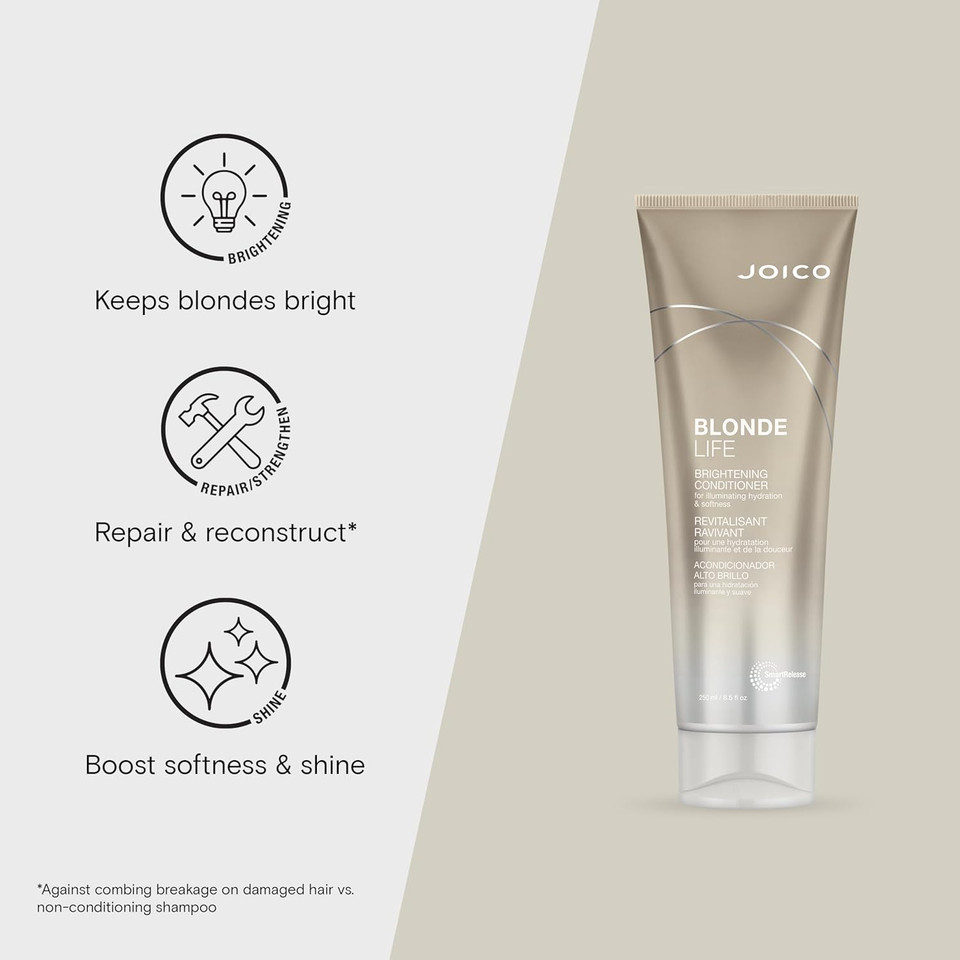 Joico Blonde Life Brightening Set | For Blonde Hair | Illuminate Hydration & Softness | Add Softness & Smoothness | Sulfate Free | With Monoi & Tamanu Oil