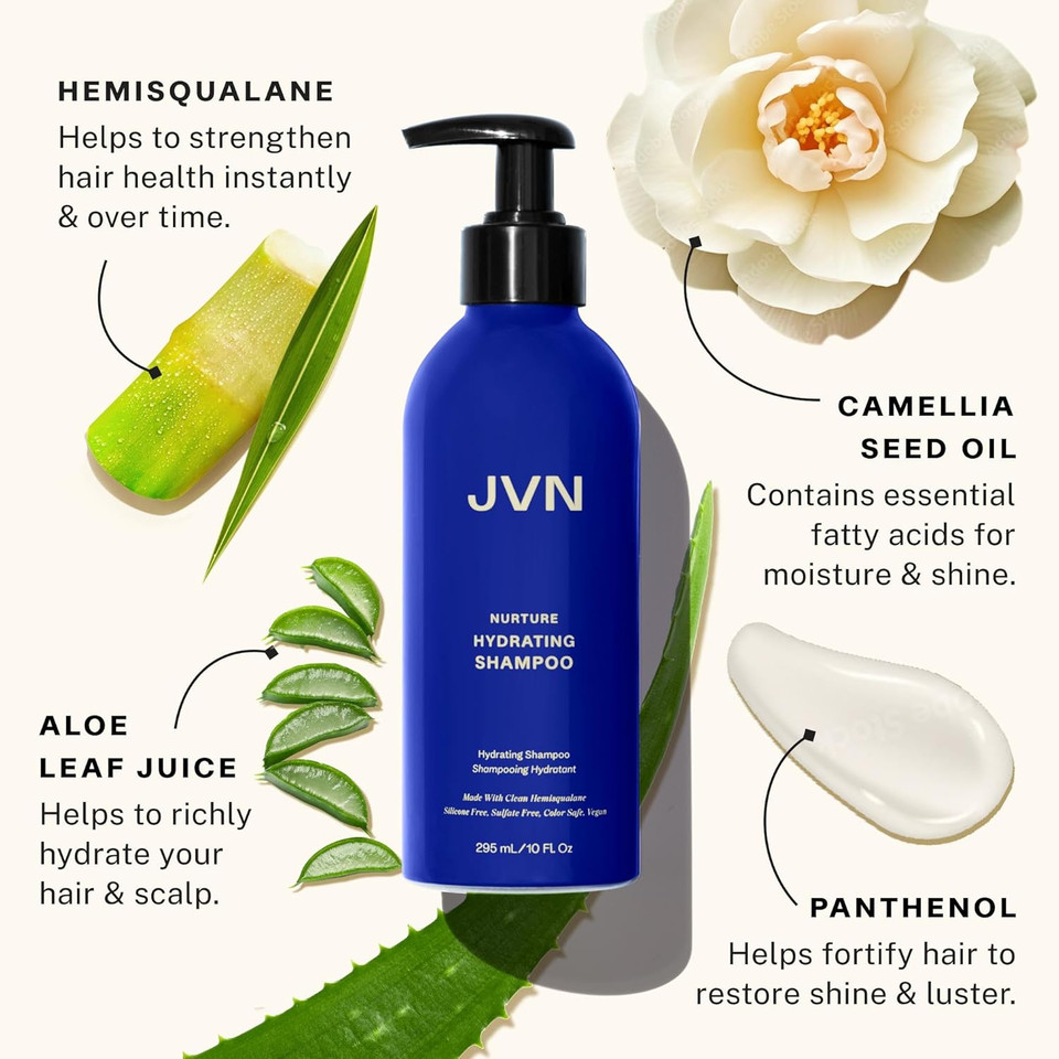 Jvn Nurture Hydrating Shampoo, Moisturizing Shampoo For All Hair Types, Detangles & Softens Hair, Made With Clean Hemisqualane (10 Fl Oz)