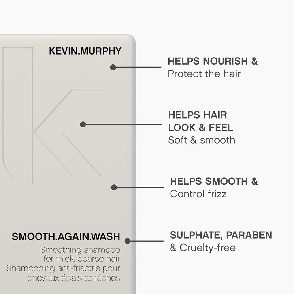Kevin.Murphy Smooth.Again Wash - Frizz Control Shampoo - For Thick, Coarse & Unruly Hair - Moisturising Shampoo For Hair Hydration - Sulphate & Paraben Free - 250 Ml / 8.4 Fl Oz