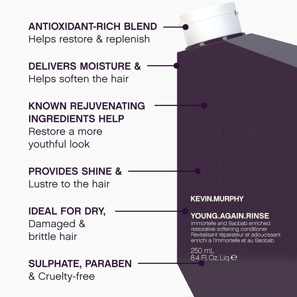 Kevin.Murphy Young.Again.Rinse - Moisturising Anti-Ageing Conditioner - For Ageing, Dry, Damaged & Brittle Hair - Hair Repair - With Amino Acids - Sulphate & Paraben Free - 250 Ml / 8.4 Fl Oz Kevin.Murphy Young.Again.Rinse - Moisturising Anti-Ageing Conditioner - For Ageing, Dry, Damaged & Brittle Hair - Hair Repair - With Amino Acids - Sulphate & Paraben Free - 250 Ml / 8.4 Fl Oz