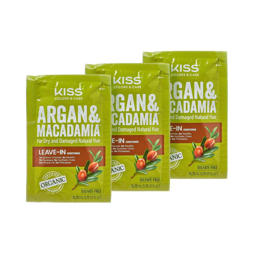Kiss Color & Care Argan & Macadamia For Dry And Damaged Natural Hair 3 Pack Leave-In Conditioner Bundle