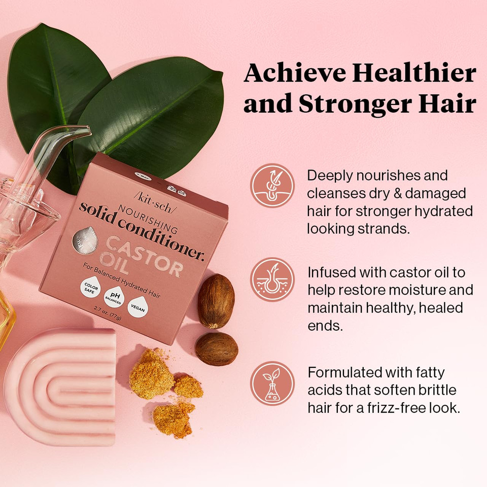 Kitsch Castor Oil Conditioner Bar Soap For Hair Care - Organic Castor Oil Hair Conditioner For All Hair Types - Strengthening & Moisturizing Conditioner Soap Bar - Paraben-Free, Made In Usa - 2.7Oz