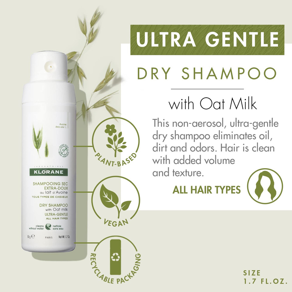 Klorane Ultra Gentle Dry Shampoo With Oat+ - Gentle Formula - Instantly Revives Hair And Eliminates Odor, Dirt, And Oils - Hypoallergenic & Vegan - Paraben & Sulfate-Free
