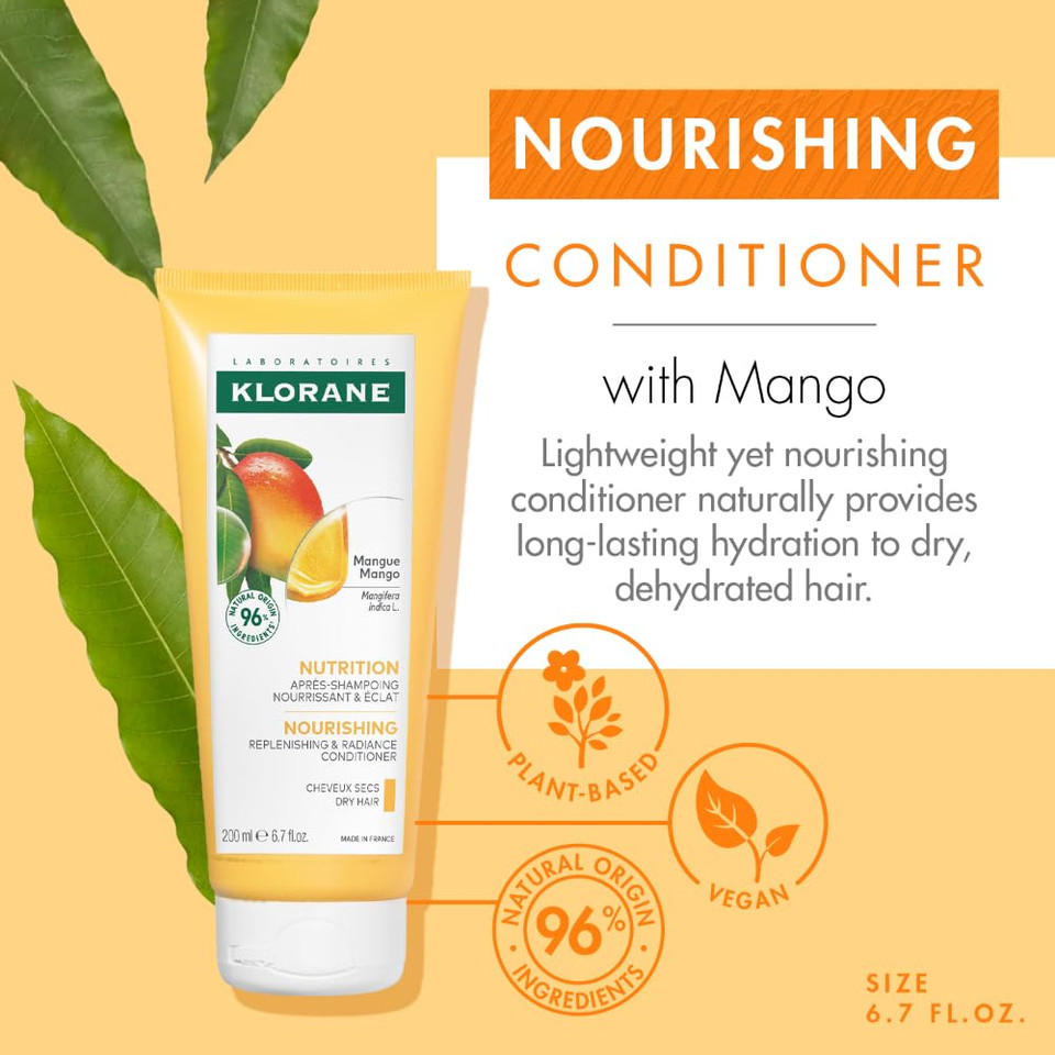 Klorane Nourishing Conditioner With Mango Butter, Moisturize And Hydrate Dry Hair, Paraben, Silicone, Sls Free