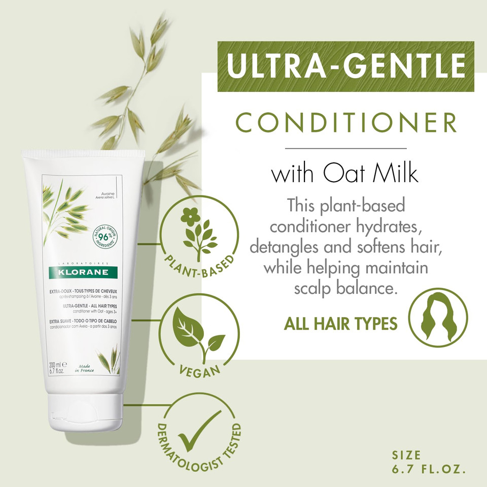 Klorane Ultra-Gentle Conditioner With Oat Milk, Suitable For The Entire Family, Paraben And Sulfate-Free