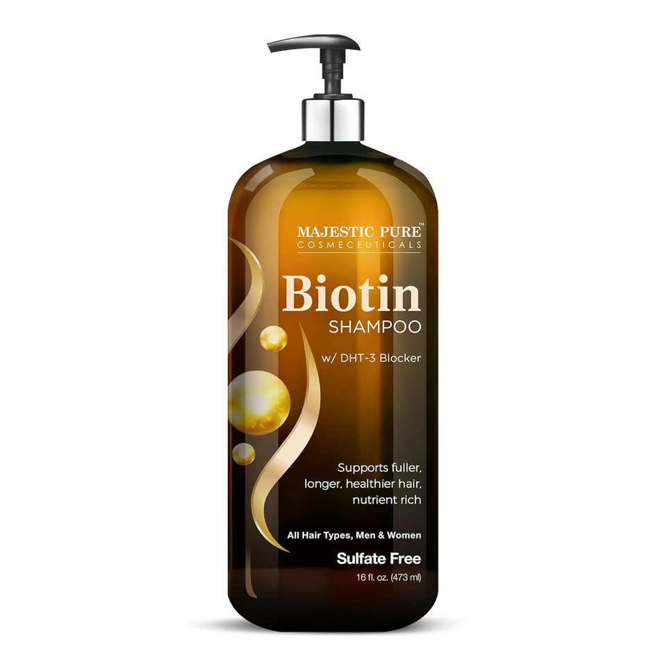 Majestic Pure Biotin Shampoo - Volumizing Shampoo For Hair Loss - With Dht-3 Blocker - Hydrating & Nourishing - Sulfate Free, For Men & Women - Thin Hair Shampoo - 16 Fl Oz