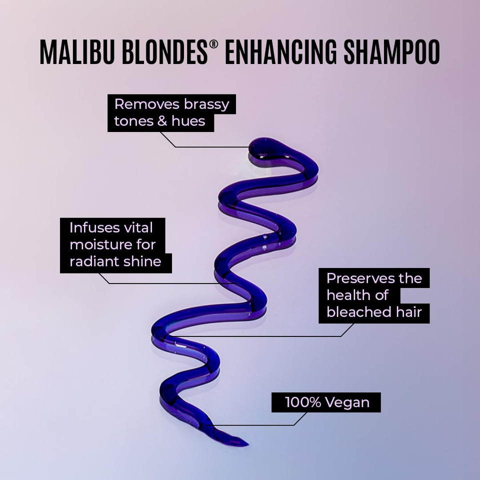 Malibu C Blondes Enhancing Shampoo - Sulfate-Free Purple Shampoo For Blondes - Helps Preserve Highlights & Remove Brassiness - Moisturizing & Revitalizing Hair Care