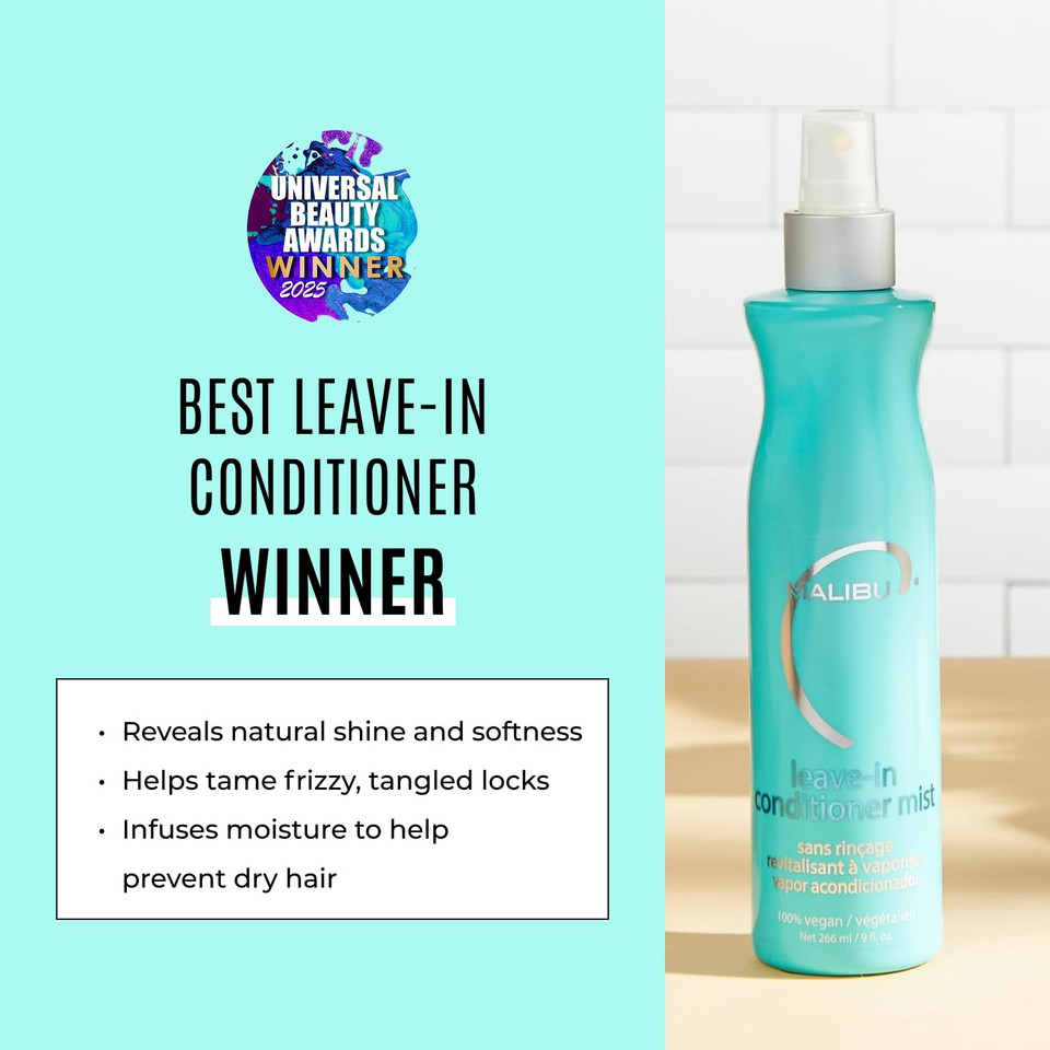 Malibu C Leave In Conditioner & Moisturizing Heat Protectant For Hair - Adult & Kids Hair Detangler Spray For Daily & Post Swim To Help Prevent Color Fading With Uv Protection (9Oz)