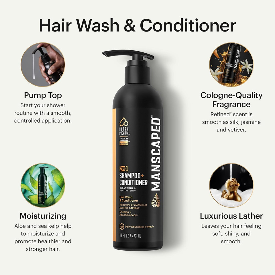 Manscaped® 2 In 1 Shampoo & Conditioner, Ultrapremium Formula Infused With Sea Kelp, Coconut Water, Aloe For Nourishing And Hydrating Hair (8 Oz)
