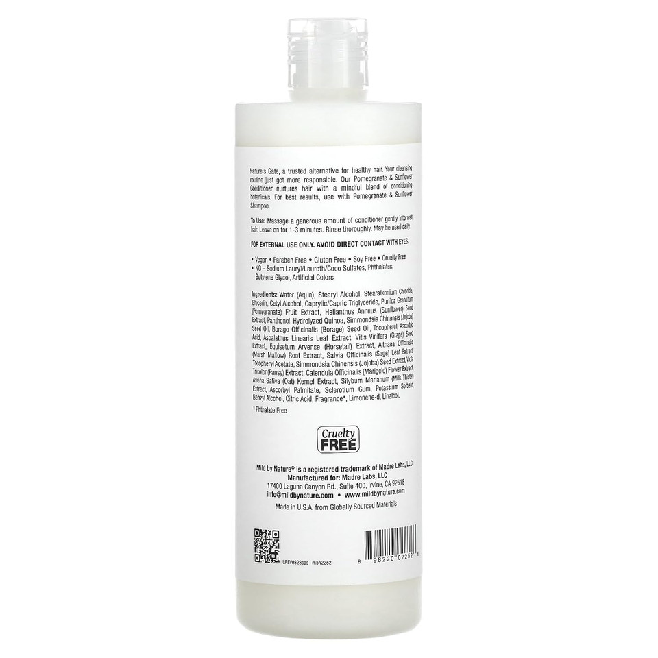Mild By Nature (Nature'S Gate), Pomegranate & Sunflower Conditioner For Color-Treated Hair, 16 Fl Oz (473 Ml)