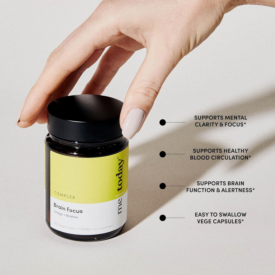  Brain Focus Supplement For Adults, Contains Ginkgo & Brahmi For Mental Clarity, 60 Vegan Friendly Capsules