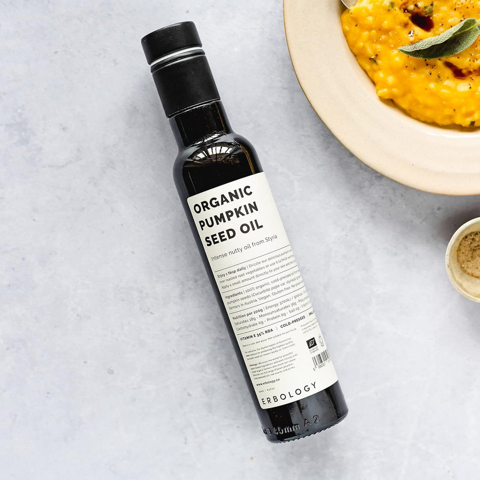 100% Organic Pumpkin Seed Oil 8.5 Fl Oz - Cold-Pressed - Premium Food Grade - Straight From Styrian Farm - Rich In Phytonutrients - Non-Gmo - No Additives Or Preservatives - Recyclable Glass Bottle