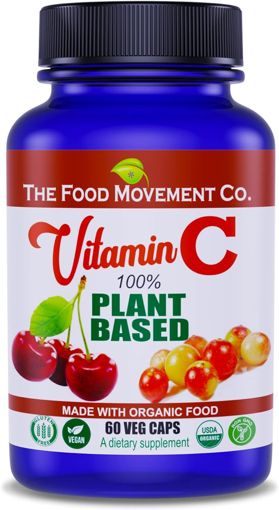 100% Plant-Based Vitamin C 60 Capsules 125Mg - Adults Immune System Antioxidant Support Dietary Supplement - Whole Food Vegan Supplements From Organic Non-Gmo Gluten-Free Fruits