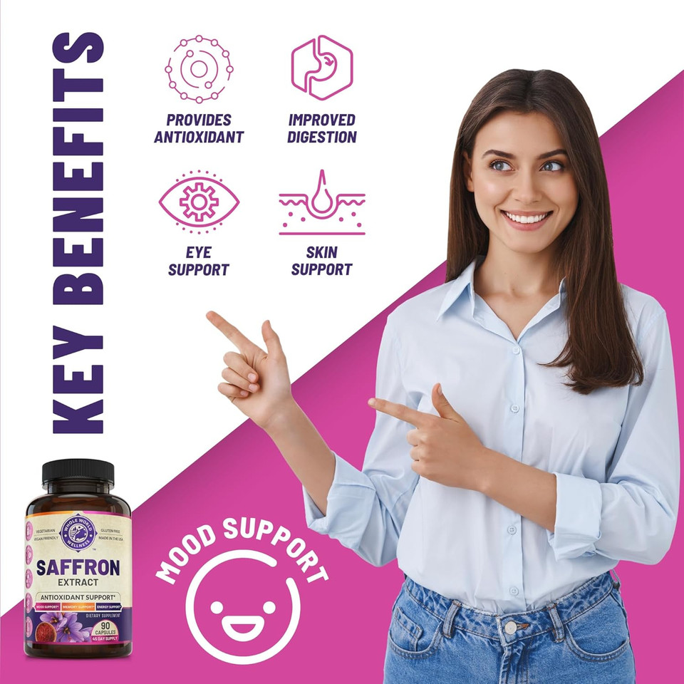 100% Pure Saffron Extract - Supports Weight And Appetite Health, Mood, Focus, Memory, Digestion, Eye, Skin And Brain Health. Nsf Certified Saffron Supplements For Women And Men, 45-Day Supply