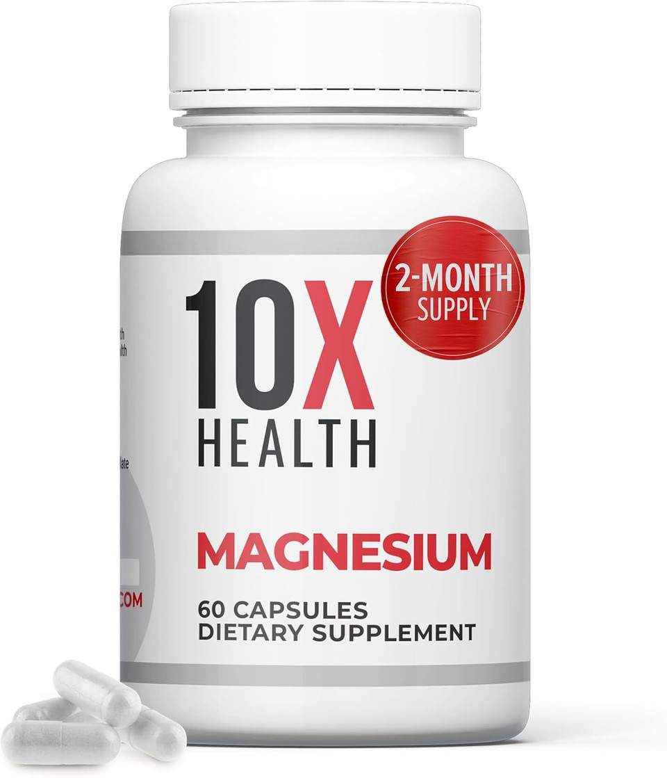 10X Health Magnesium Citrate - 60 Capsules High-Absorption Magnesium Supplement For Sleep, Muscle & Nerve Support, Cardiovascular & Heart Health