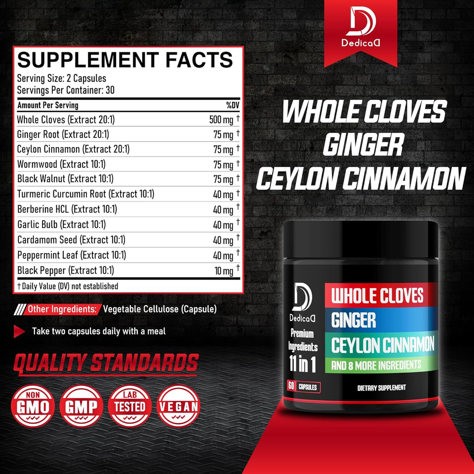 11In1 Cloves Whole Organic With Ginger, Ceylon Cinnamon And 8 Other More - Digestive, Immune System, Mood Support - 60 Capsules - 30 Days Supply