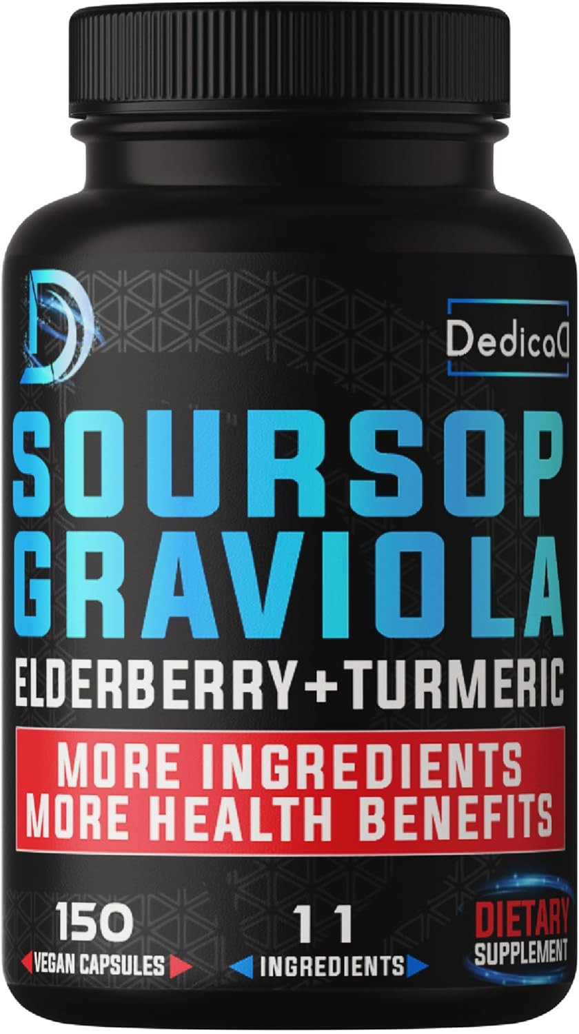 11In1 Graviola Soursop Capsules For 5 Months Supply With Soursop Fruit, Elderberry, Turmeric, Ginger, Milk Thistle, Cranberry & More - Mood, Immune & Body Health - 150 Vegan Capsules