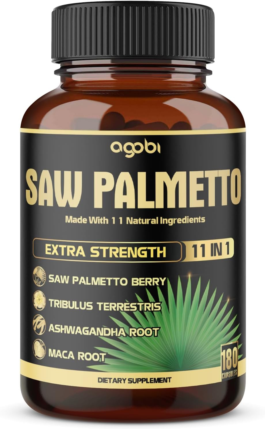 11In1 Saw Palmetto Capsules With Ashwagandha, Turmeric, Tribulus, Maca, Green Tea, Ginger, Holy Basil & More - Healthy Prostate & Hair Support - 180 Count 6-Month Supply