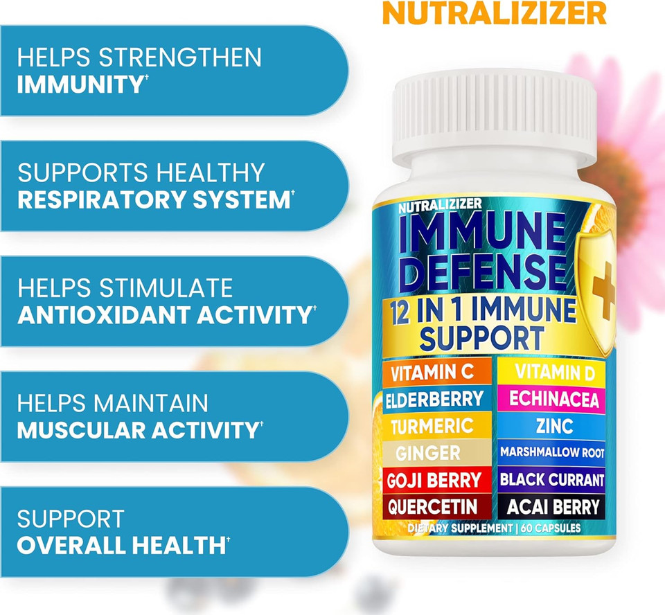 12 In 1 Premium Immune Defense Vitamins - Immune Supplement W/Vitamin D3 5000 Iu Vitamin  1000Mg Zin 50Mg - Luxe Choice For Premium Immune Support - With Echinacea Elderberry And Ginger - 120 Caps