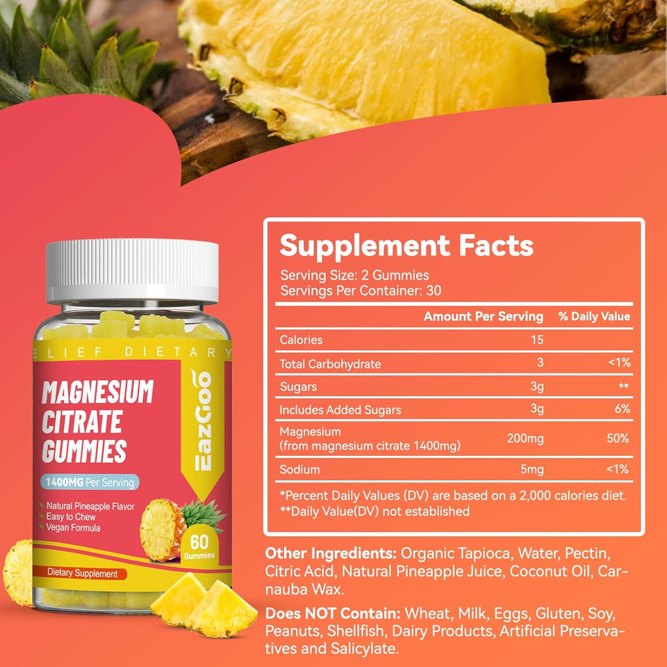 1400Mg Magnesium Citrate Gummies, High Absorption Magnesium Gummies For Adults, Extra Strength Magnesium Gummy Supplement For Healthy Relaxation, Vegan, Non-Gmo, 60 Gummies