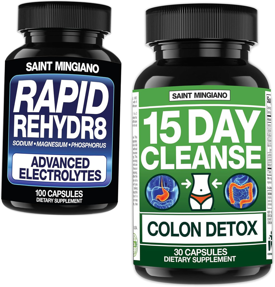 15 Day Cleanse | Colon Detox With Natural Laxative - With - Rapid Rehydr8 Electrolyte Supplements Prevention Of Cramping And Supports Muscle Endurance And Recovery - 100 Capsules