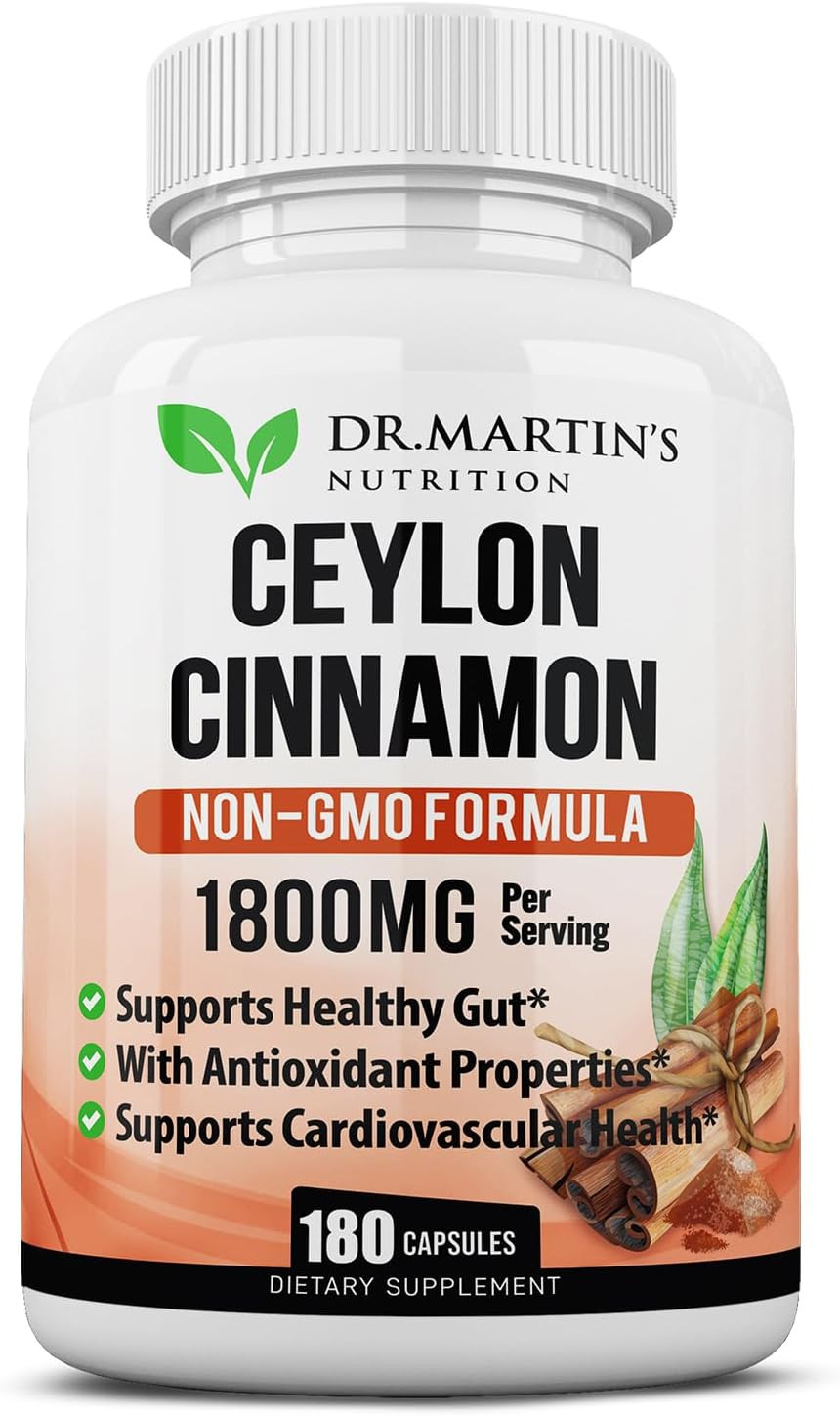 1800Mg Organic Ceylon Cinnamon Capsules | 180 Count | Supports Joints, Healthy Inflammatory Responses, Antioxidant & Cardiovascular Health | Non-Gmo & Gluten Free Supplement
