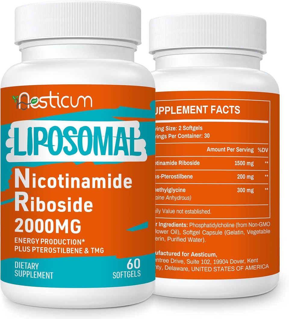 2000 Mg Nicotinamide Riboside, Nmnh Supplement Alternative, Liposomal Nicotinamide Riboside Supplement With Tmg & Pterostilbene - Nad*, Energy, Focus, Immunity, Age Resist - 120 Softgels