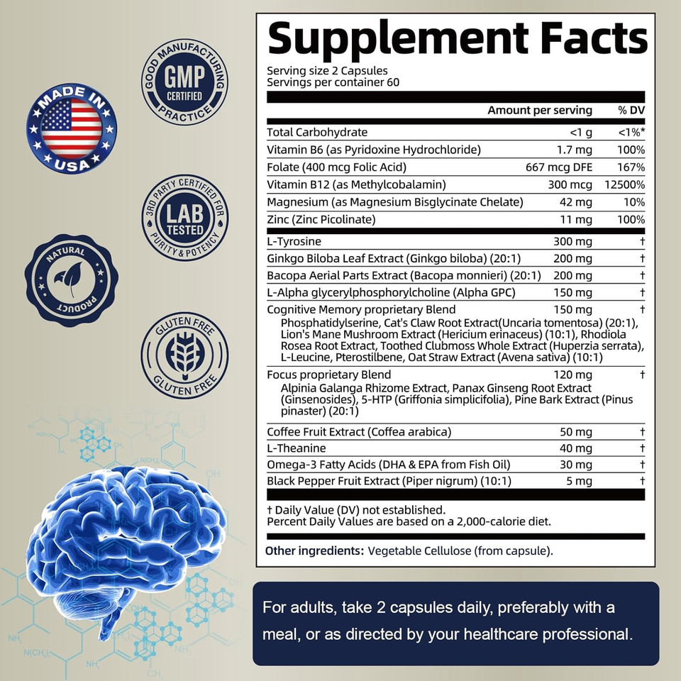 25 In 1 Brain Supplements For Memory And Focus + Glucosamine Chondroitin Msm Liquid Drops