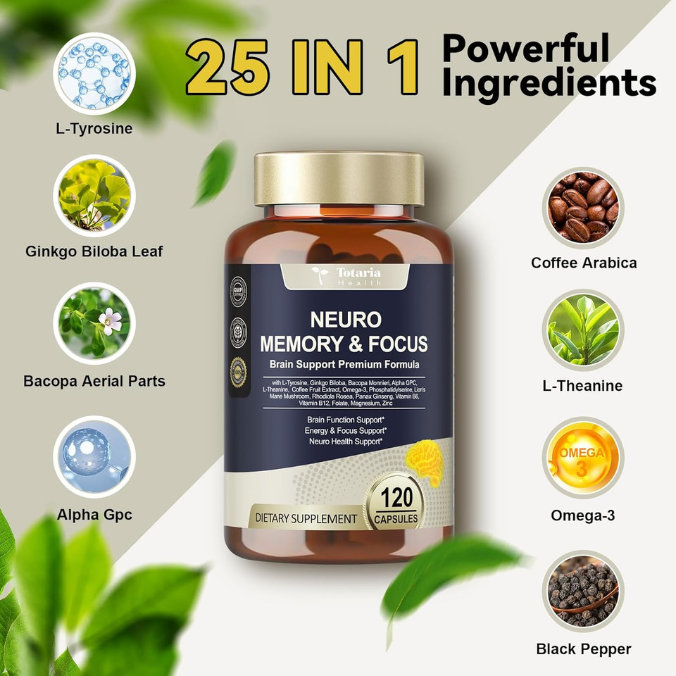 25 In 1 Brain Supplements For Memory And Focus + Potassium Magnesium Supplement Liquid Drops