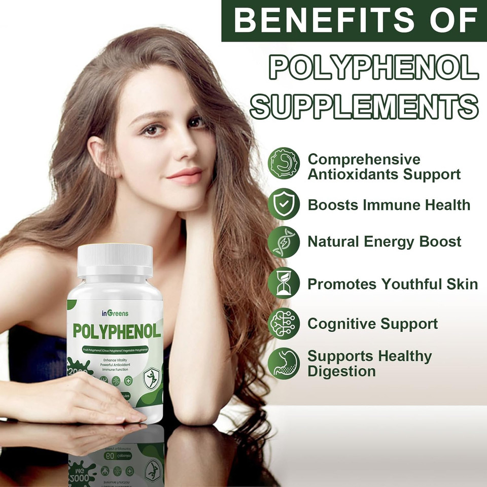 25-In-1 Polyphenols Supplement | 2000Mg Powerful Antioxidants For Age Defense | Enhance Vitality | From Polyphenol Superfood, Vegetables, Quercetin, Resveratrol - 60 Capsules