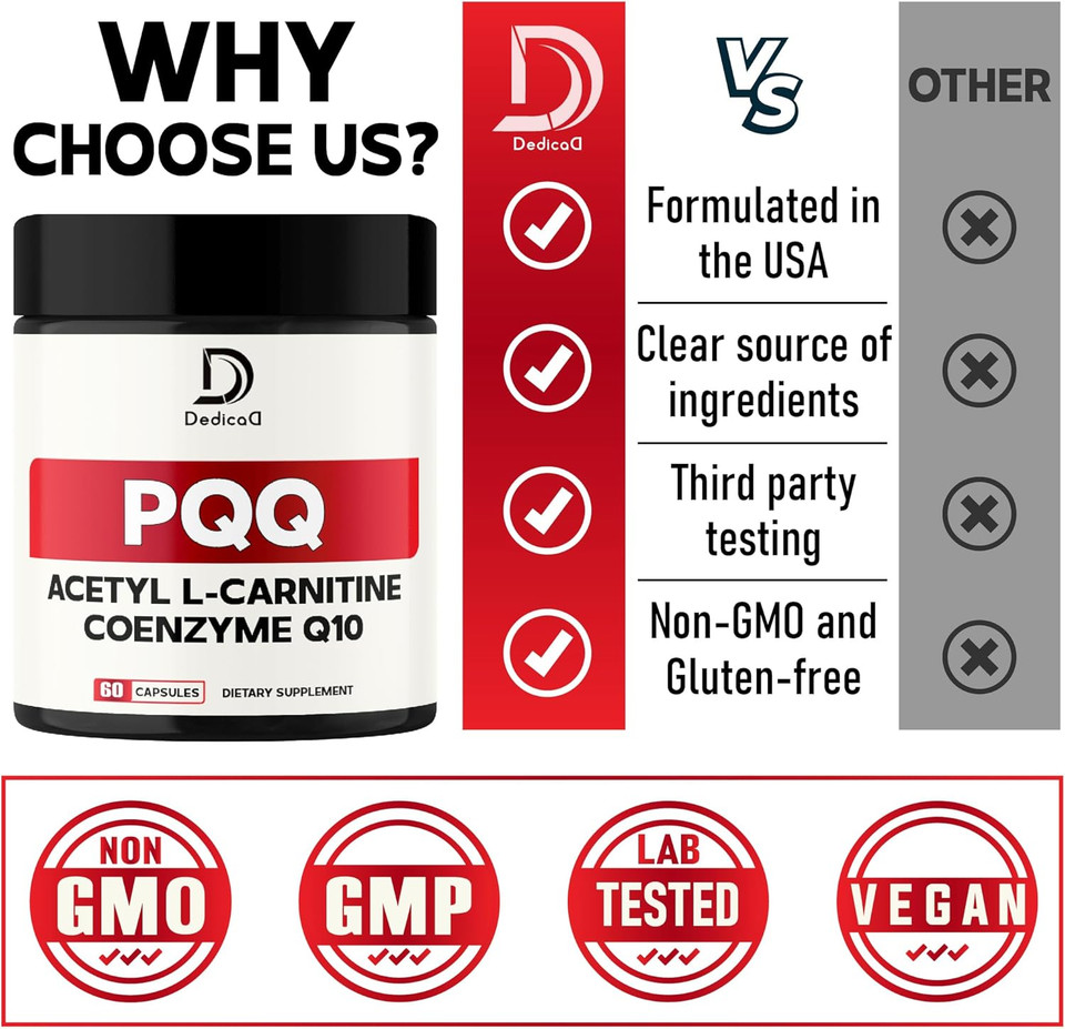 3In1 250Mg Mitochondrial Supplements With Pqq 20Mg, Coq10 30Mg & Acetyl L-Carnitine 200Mg - 2 Month Supply 60 Capsules For Brain Health And Energy Optimizer - Gluten-Free, Non-Gmo