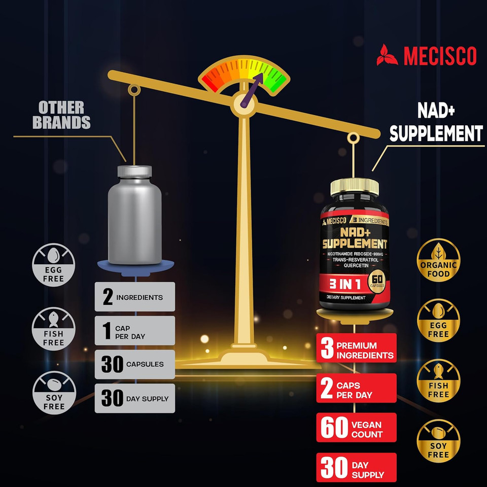 3In1 Nad+ Supplement 1200Mg - Nicotinamide Riboside With Trans Resveratrol & Quercetin - Cellular Activity, Immune, Aging Health - 60 Count Supply For 30 Days