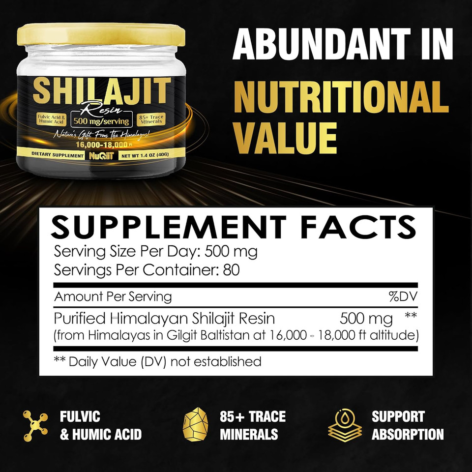 40G Shilajit Pure Himalayan Organic For 80-Serving Supply - 500Mg Shilajit Resin With Natural Fulvic Acid, Humic Acid & 85+ Trace Minerals - Immune System, Energy Production & Strength Support