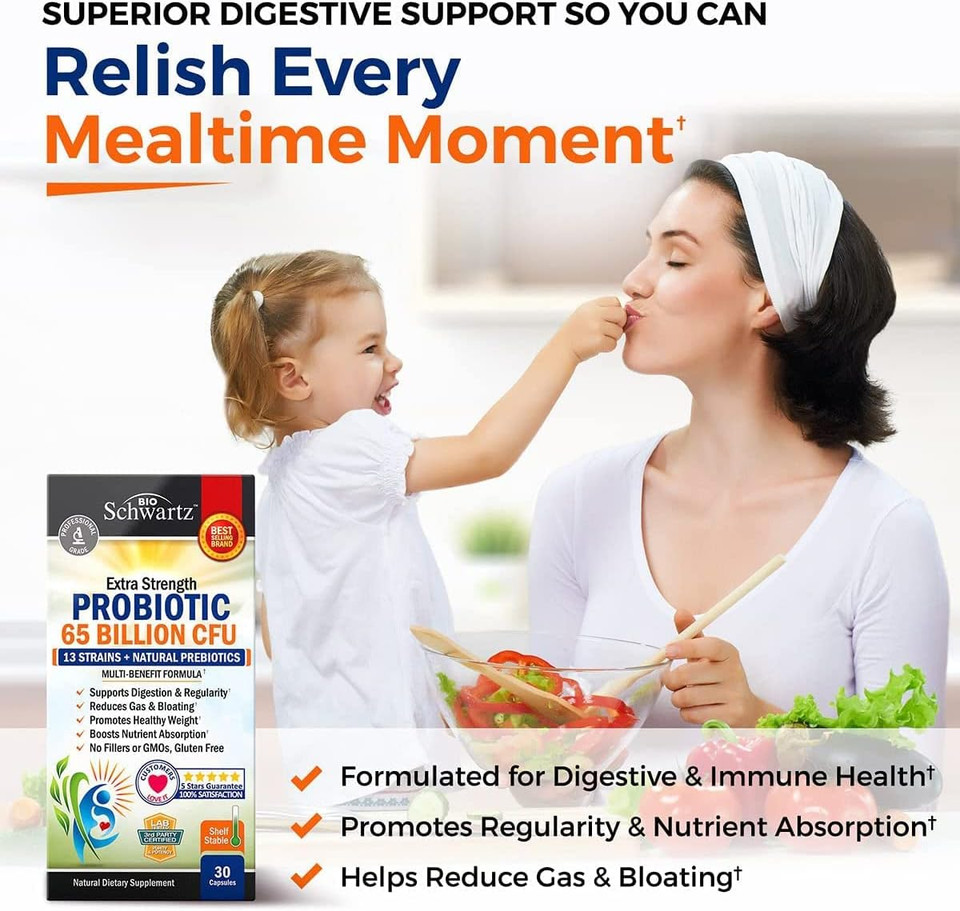 65 Billion Cfu Probiotic With Prebiotics For Women And Men - Lactobacillus Acidophilus For Gut And Digestive Health - Targeted Release, Shelf-Stable, Non-Gmo, Dairy-Free - 30 Capsules