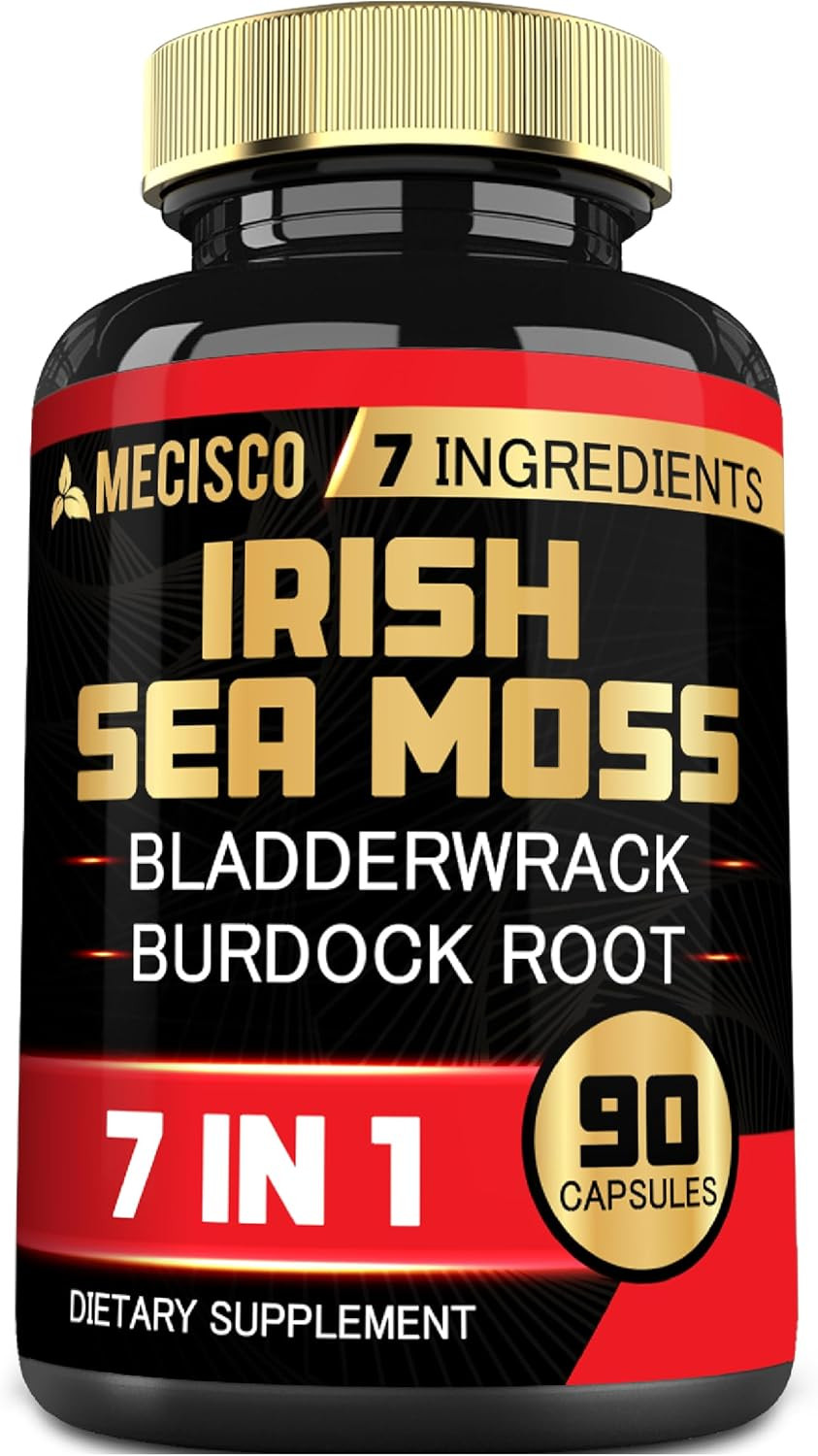 7In1 Irish Sea Moss Capsules 6750 Mg With Organic Bladderwrack & Burdock Root, Turmeric, Apple Cider Vinegar - Raw Seamos Pills For Hair, Skin, Thyroid Healths - 90 Caps For 3-Month Supply